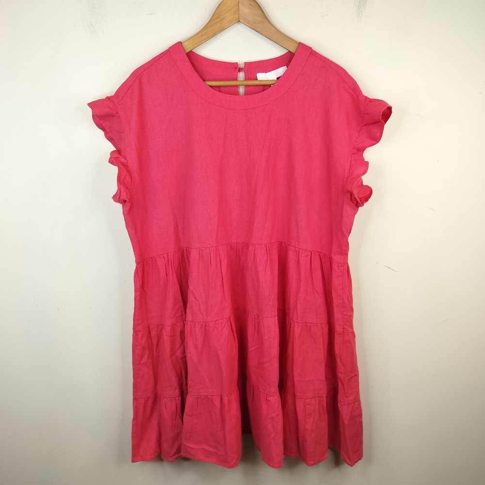 Adyson Parker Tiered Babydoll Dress Women's XL Ruffle Sleeve Linen Blend